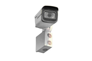 Video surveillance camera on the building, monitoring the security, isolated on a white background