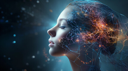 AI, neural networks and communication with human senses. wide format 