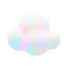 Cartoon 3d holographic fluffy cloud. Vector soft gradient magic cloud on white background. 3d Render fairy pastel bubble shape, round fantasy geometric cumulus illustration for design, game, app