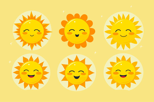 set of funny sun vector on a isolated background