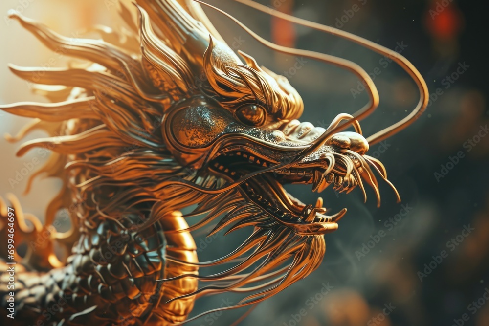 Poster A statue of a dragon. Can be used as a decorative element or to symbolize strength and power