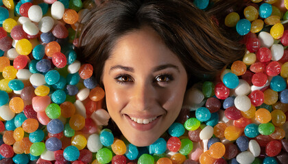 Fototapeta na wymiar Sweet Portrait: Happy Young Woman with Lollipop