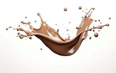 Foto op Plexiglas Chocolate milk splash 3d isolated on white background. Sweet liquid product banner. AI Generative. © your_inspiration