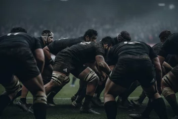 Fotobehang Rugby match between France and New Zealand's rugby team, 'All Blacks'. Generative AI © Maxim