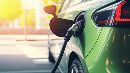 Eco-Friendly Transportation: Close-Up of Electric Vehicle Charging at Station