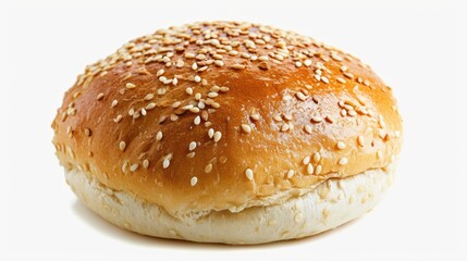 A close-up photo of a sesame bun with sesame seeds on top. Perfect for food blogs, restaurant menus, or bakery advertisements