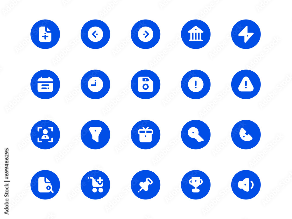 Poster circular fill style user interface icon pack. collection of essential icon sets, perfect for website
