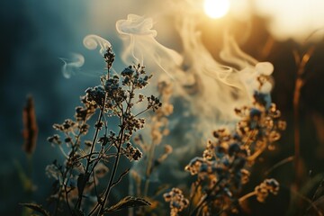 A detailed view of a plant emitting smoke. Perfect for illustrating concepts of pollution, environment, or natural disasters.