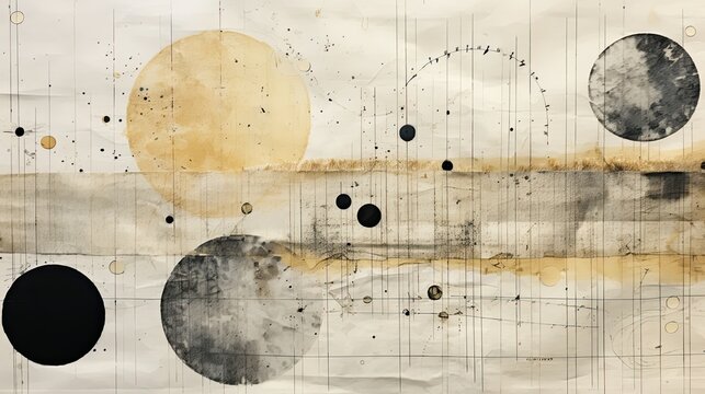 planets moons mixed media fabric thread collage texture