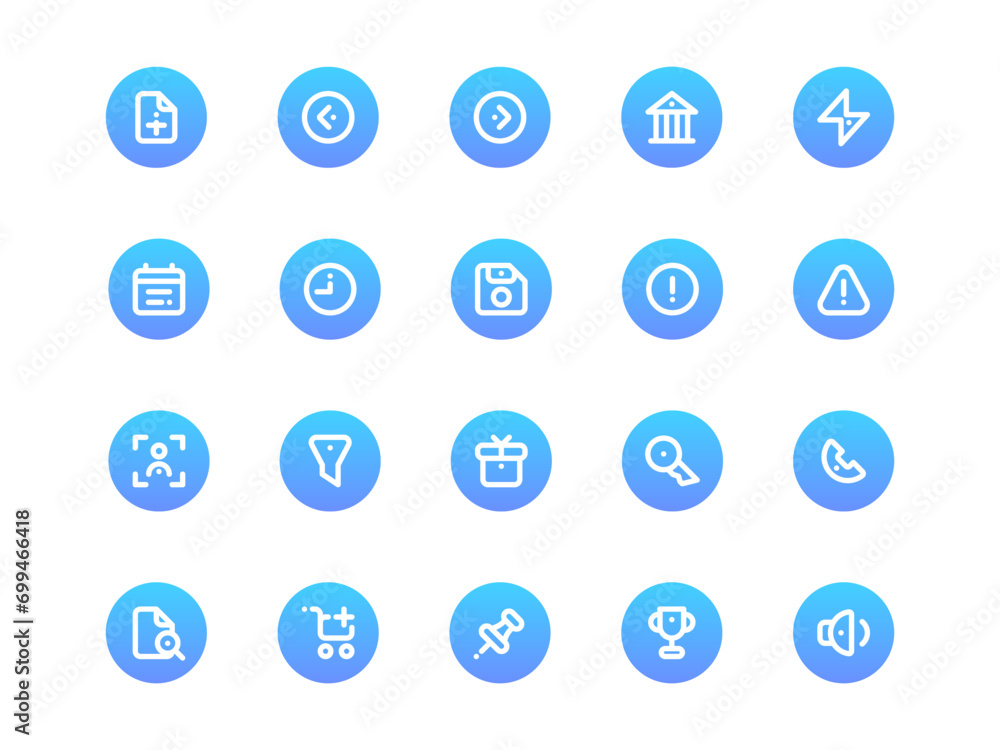 Poster gradient circular outline style user interface icon pack. collection of essential icon sets, perfect