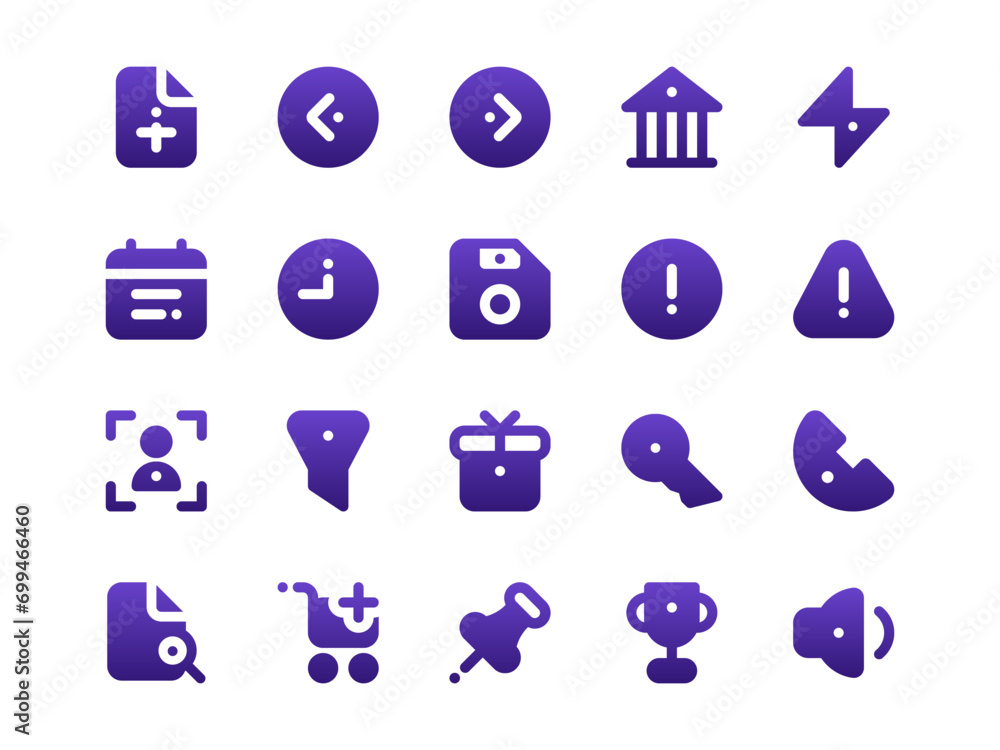 Poster gradient filled style user interface icon pack. collection of essential icon sets, perfect for websi