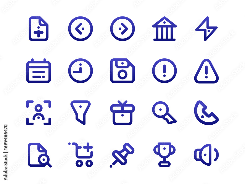 Poster gradient outline style user interface icon pack. collection of essential icon sets, perfect for webs