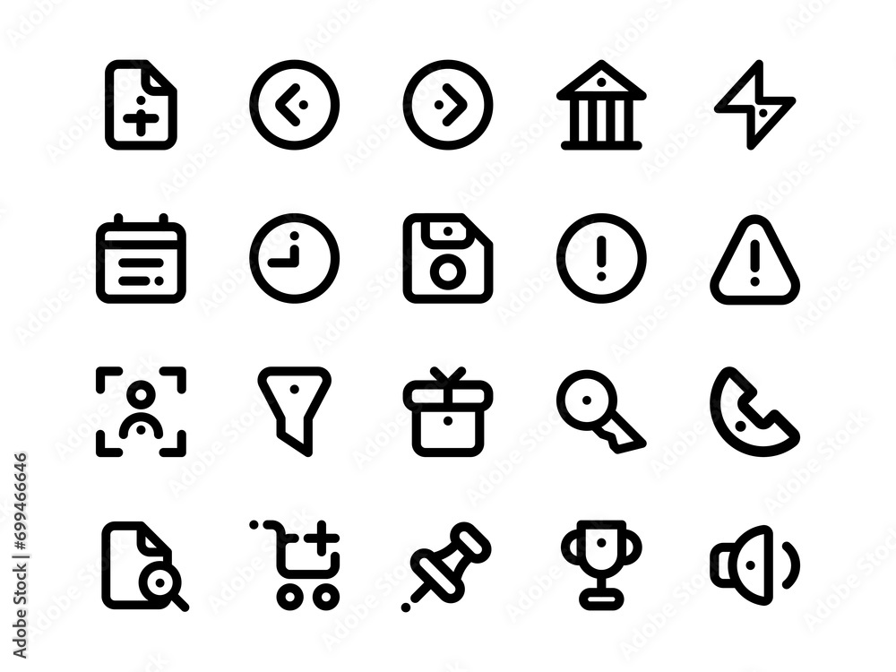 Poster outline style user interface icon pack. collection of essential icon sets, perfect for websites, lan