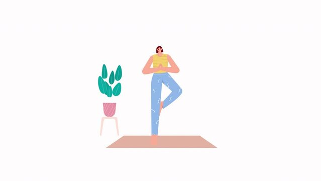 Woman Yoga Tree Poses Animation