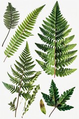 A collection of various types of leaves arranged on a white background. Suitable for nature-themed designs and projects