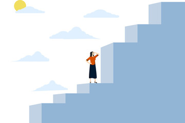 challenge concept to overcome difficulties, obstacles or business problems, think of solutions to overcome obstacles to success, businessman climbs the ladder to find a big difficult step. vector.