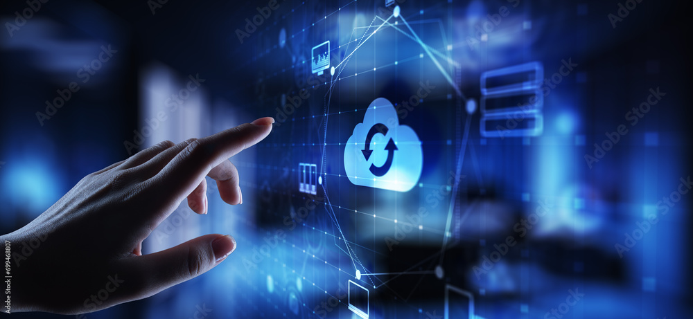 Poster cloud technology computing and data storage. internet and networking concept on virtual screen.