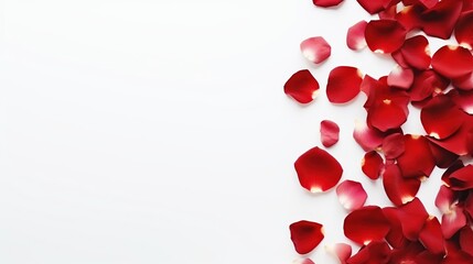 Red Rose Petals on White Background with Copy Space. Love, Valentine, Presentation, Wallpaper
