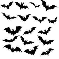 set bats silhouettes ,set of haloween bats silhouettes. - obrazy, fototapety, plakaty
