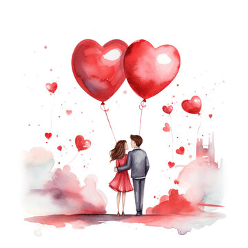 Watercolor couple in love romantic valentine.
