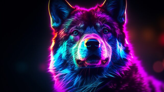 Akita Shepherd dog animal neon Color illustration AI Generated pictures