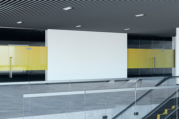 Modern underground interior with escalator and mock up place on wall. 3D Rendering.