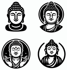 Four vectors of buddha head - obrazy, fototapety, plakaty