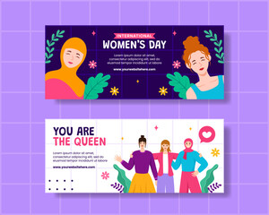 Women's Day Horizontal Banner Flat Cartoon Hand Drawn Templates Background Illustration