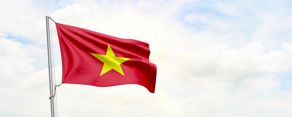 Vietnam flag waving on sky background. 3D Rendering