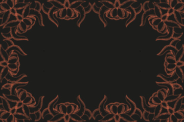 Summer Floral Frame with doodle flowers on black background. Design spring banner with copy space. Vector illustration can used web banner and poster.