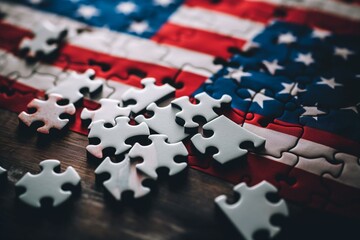 Collaboration between USA and EU represented by a puzzle connection. Generative AI