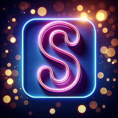 Spectral Neon Letter S, neon, letter S, curve, glowing, light, alphabet, purple, 3D typography, vibrant, electric, bokeh background, festive, illumination
