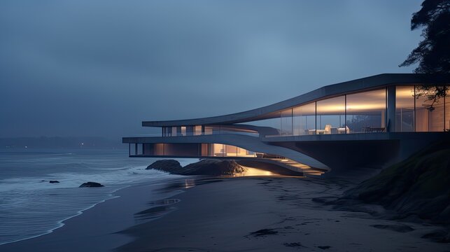 villa on beach New Brutalism architecture Concrete