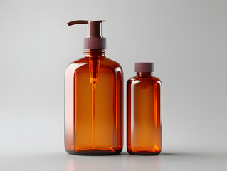 3D Amber Glass Pump Bottle Mockup