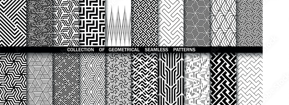 Leinwandbilder geometric set of seamless black and white patterns. simple vector graphics