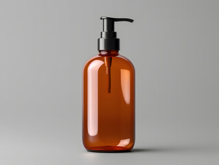 3D Amber Glass Pump Bottle Mockup