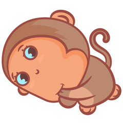 Little monkey cartoon smile and shy gesture