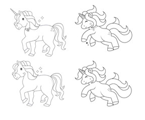 Set Of 4 Unicorns, Unicorn illustration, beautiful unicorn, cute unicorn collection
