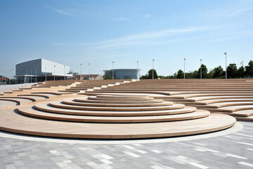 A modern amphitheater with tiered seating, combining functionality and contemporary design.