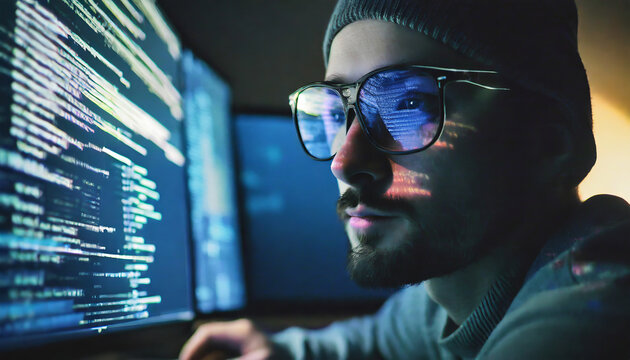 Male programmer busy writing code