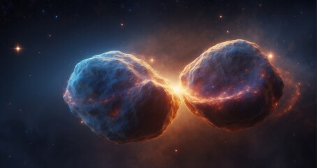 The cosmic ballet of a binary star system, two brilliant stars orbiting each other in a celestial dance, casting their radiance on surrounding gas clouds. hyper-realistic, -Generative Ai - obrazy, fototapety, plakaty