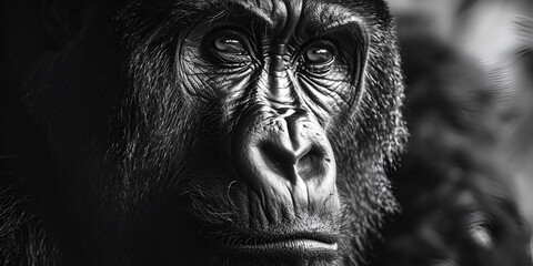 black and white portrait of a gorilla
