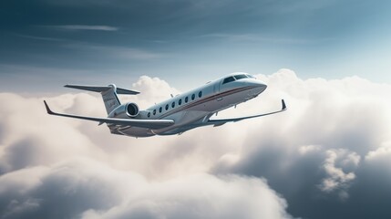 Fototapeta premium A private airplane jet flying in the sky clouds at high speed