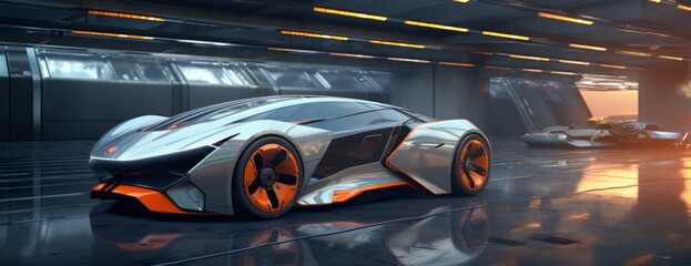 Modern futuristic sports car illuminated with beautiful light