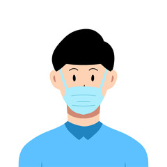 man wearing mask illustration isolated on white and transparent background. medical mask, prevent spreading virus bacteria. air pollution. 