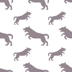 Running and jumping labrador retriever isolated on a white background. Seamless pattern. Endless texture. Design for wallpaper, fabric, print. Vector illustration.