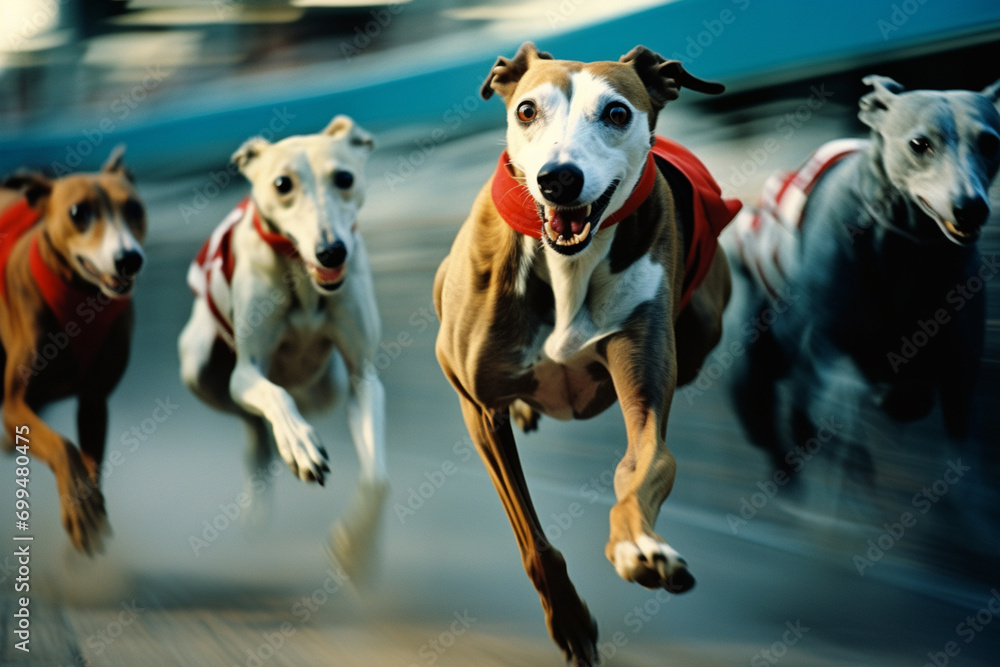 Aufkleber Whippets in a whirlwind of racing action, forming abstract shapes that emphasize their agility and speed.