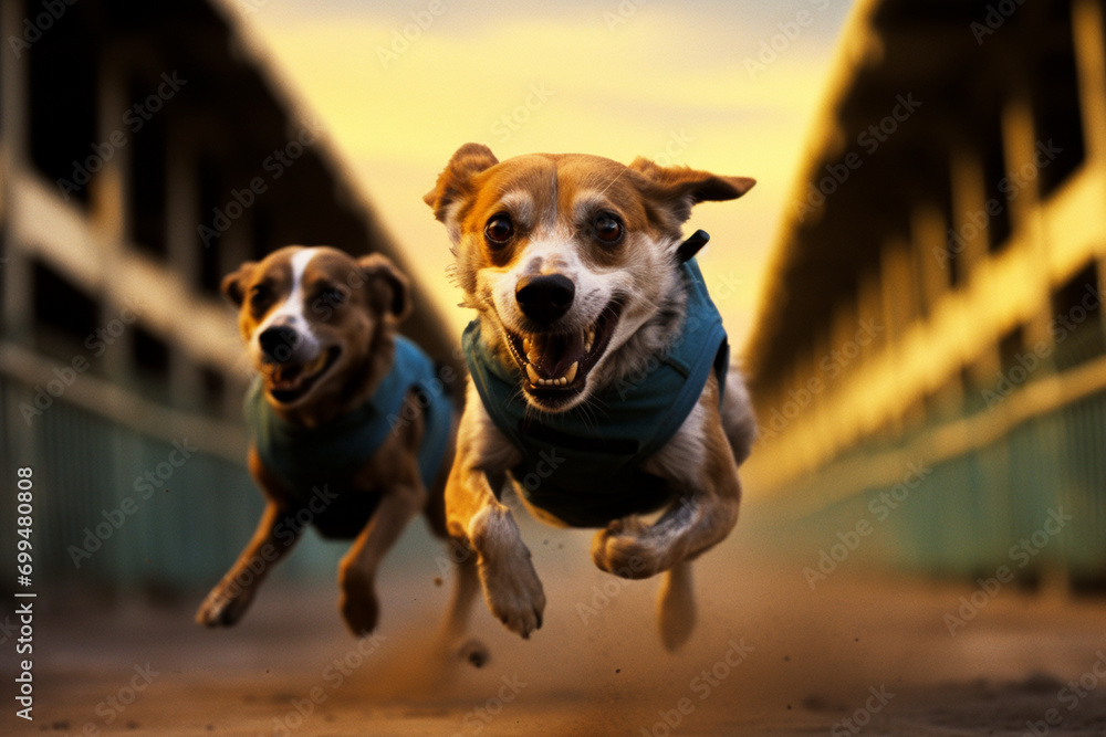 Poster Racing dogs in a blur of speed, creating abstract streaks on the track that convey the rapid pace of the race.