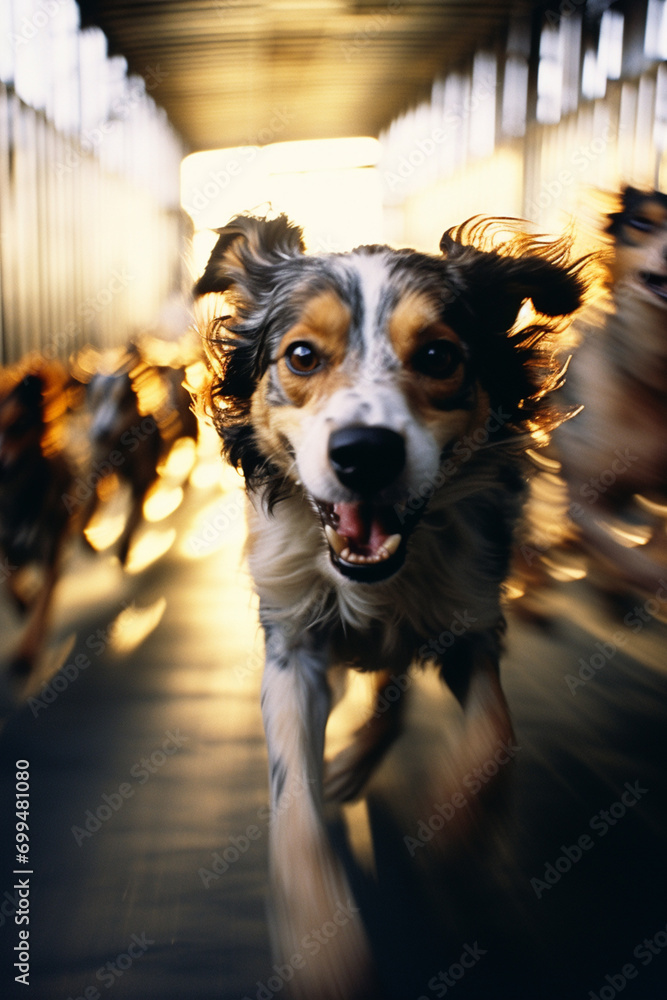 Poster Racing dogs in a blur of dynamic motion, forming abstract patterns that emphasize the agility and responsiveness of the competitors.