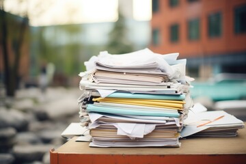 a pile of discarded medical records in a heap - obrazy, fototapety, plakaty